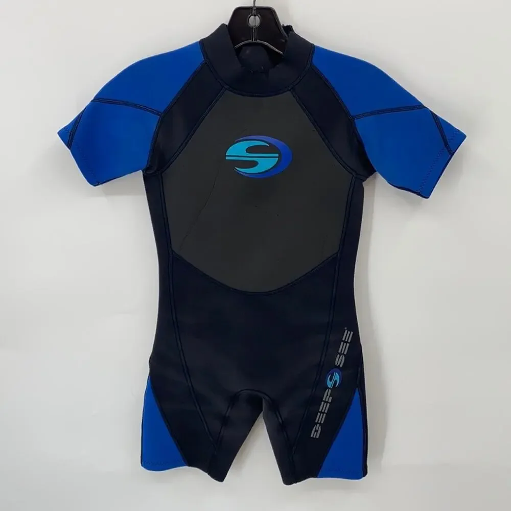 Deep See Boys Black & Blue Short Sleeve Wet Suit Size Large (10)